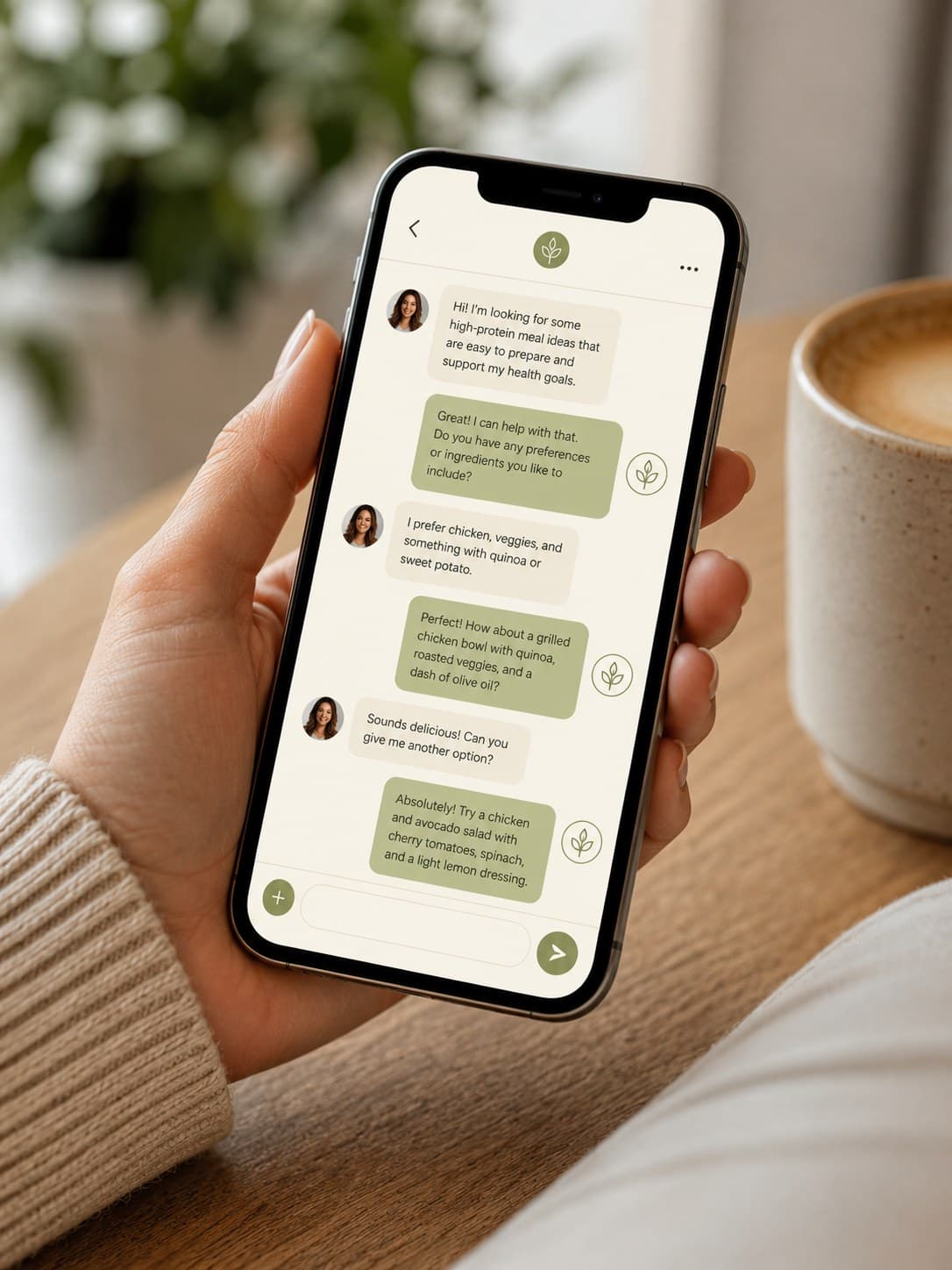 Smartphone mit Chatverlauf des LEAN KI-Coaches